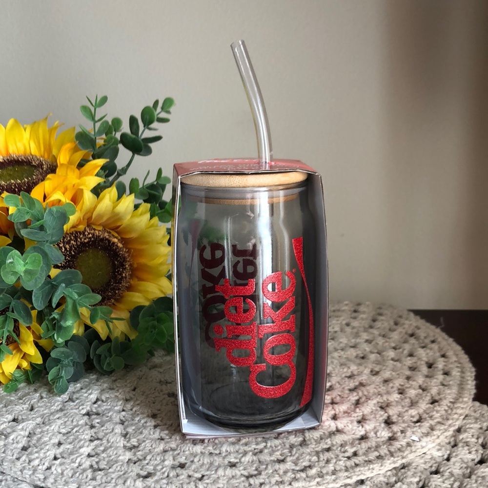 Coca-Cola DIET COKE Glass Tumbler with Lid and Straw